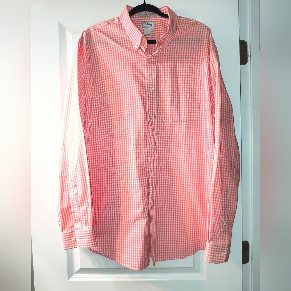 L.L. Bean Men's Coral Gingham Button Down Shirt XL